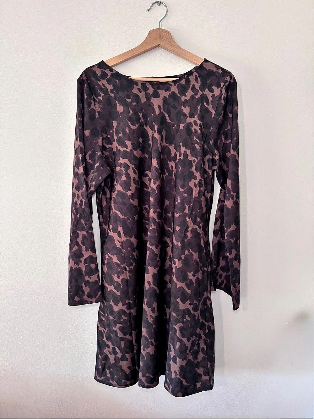 GAP Recycled Satin Boatneck Mini Dress - Brown Leopard Print - Size L